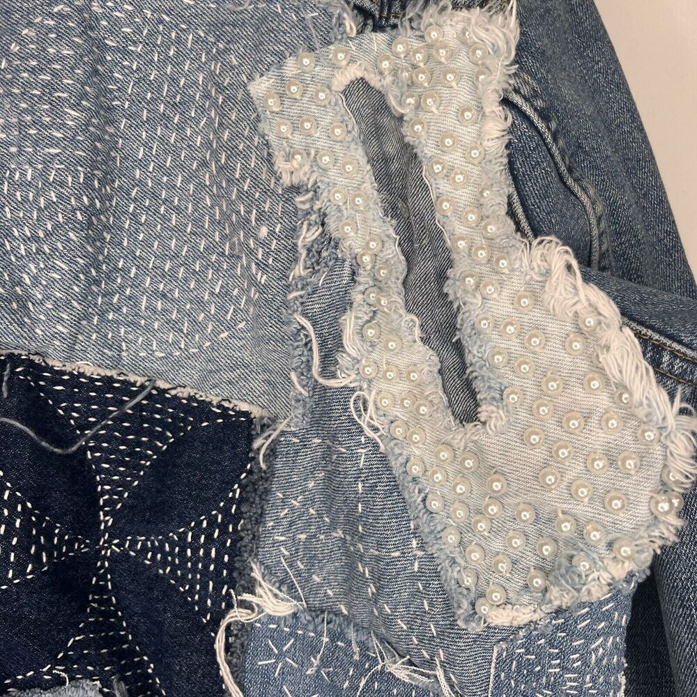 Hand Embroidered Patchwork Collage Gap Medium Was… - image 7